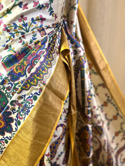 Madhukari | Blockprinted Tussar Silk Saree