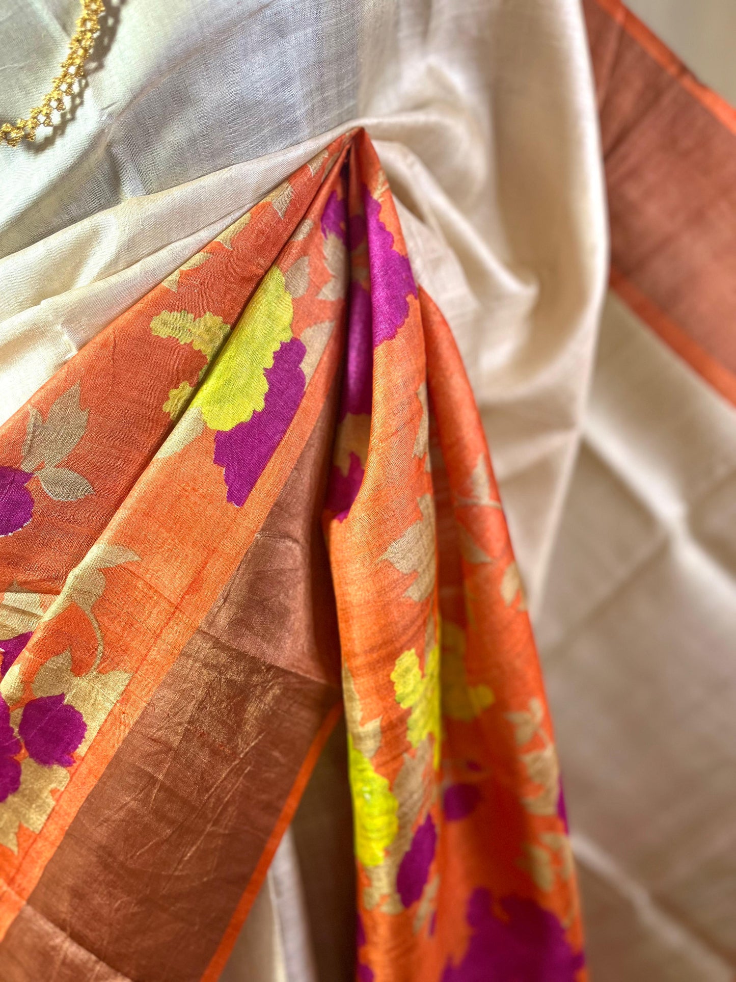 Orange Blossom | Blockprinted Tussar Silk Saree