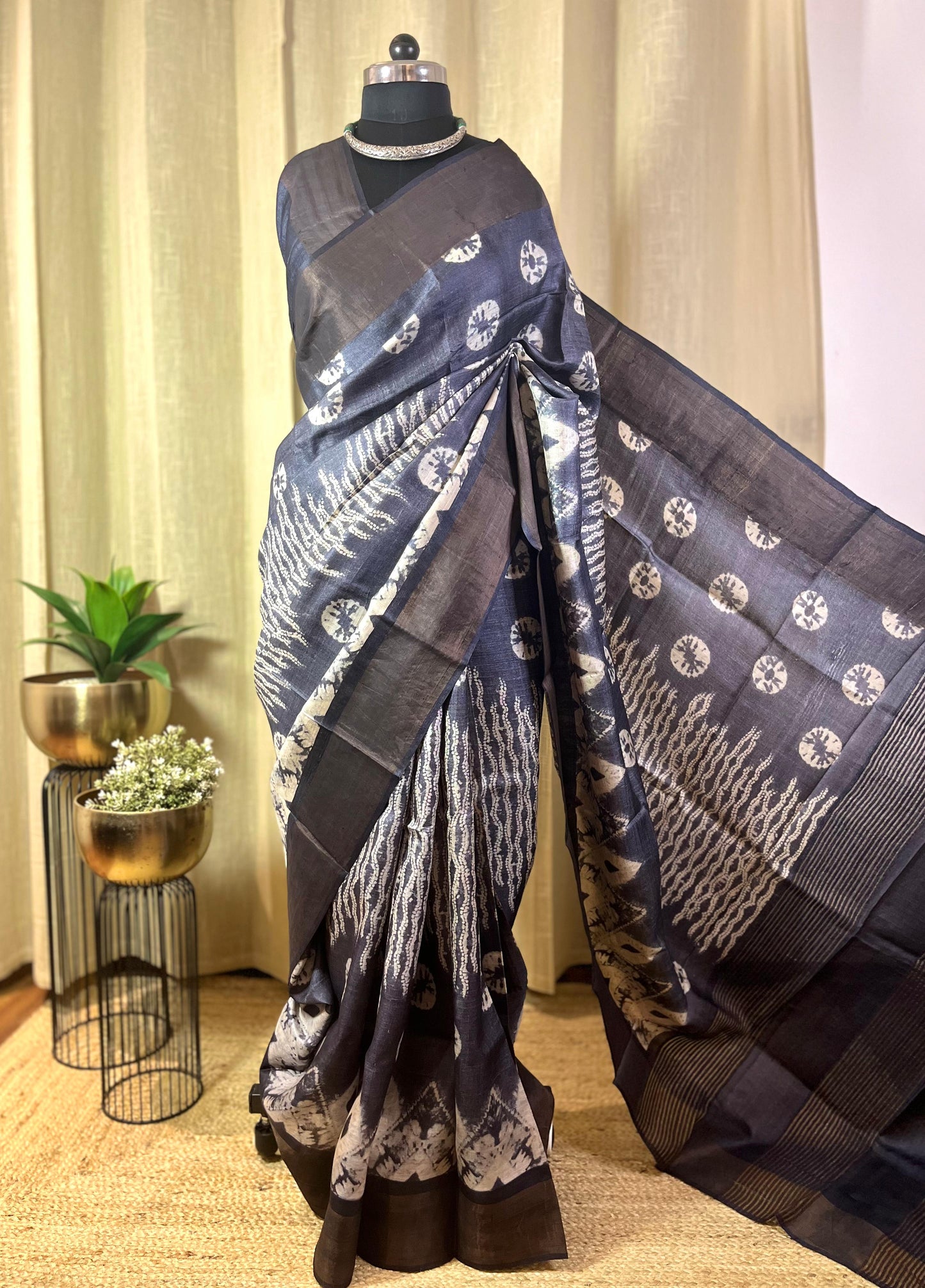 Shiboried | Blockprinted Tussar Silk Saree