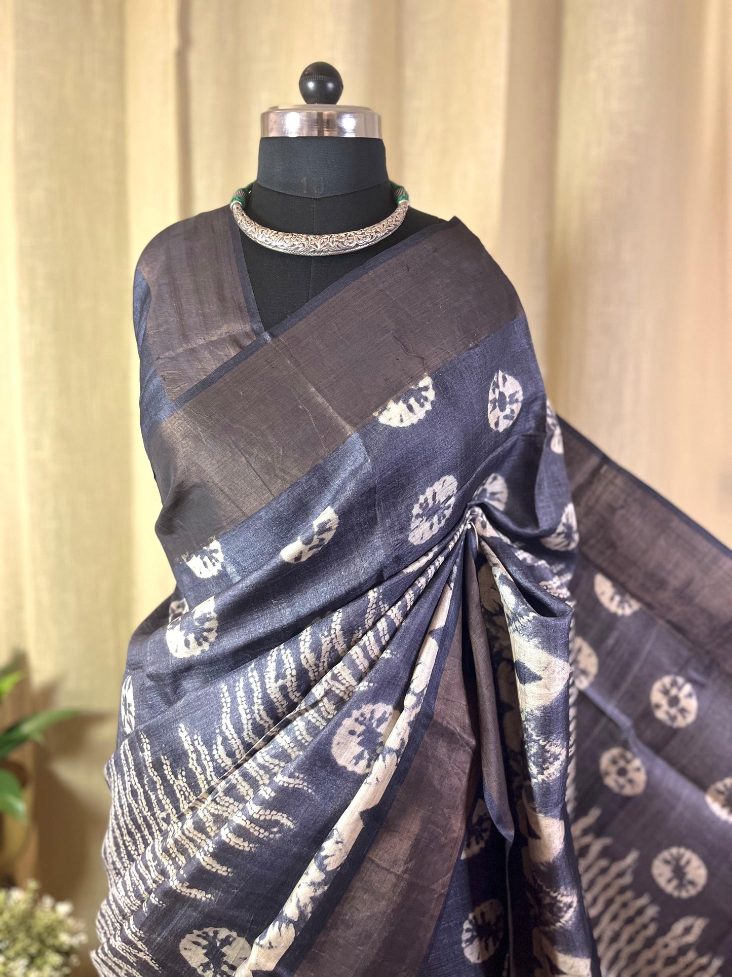 Shiboried | Blockprinted Tussar Silk Saree