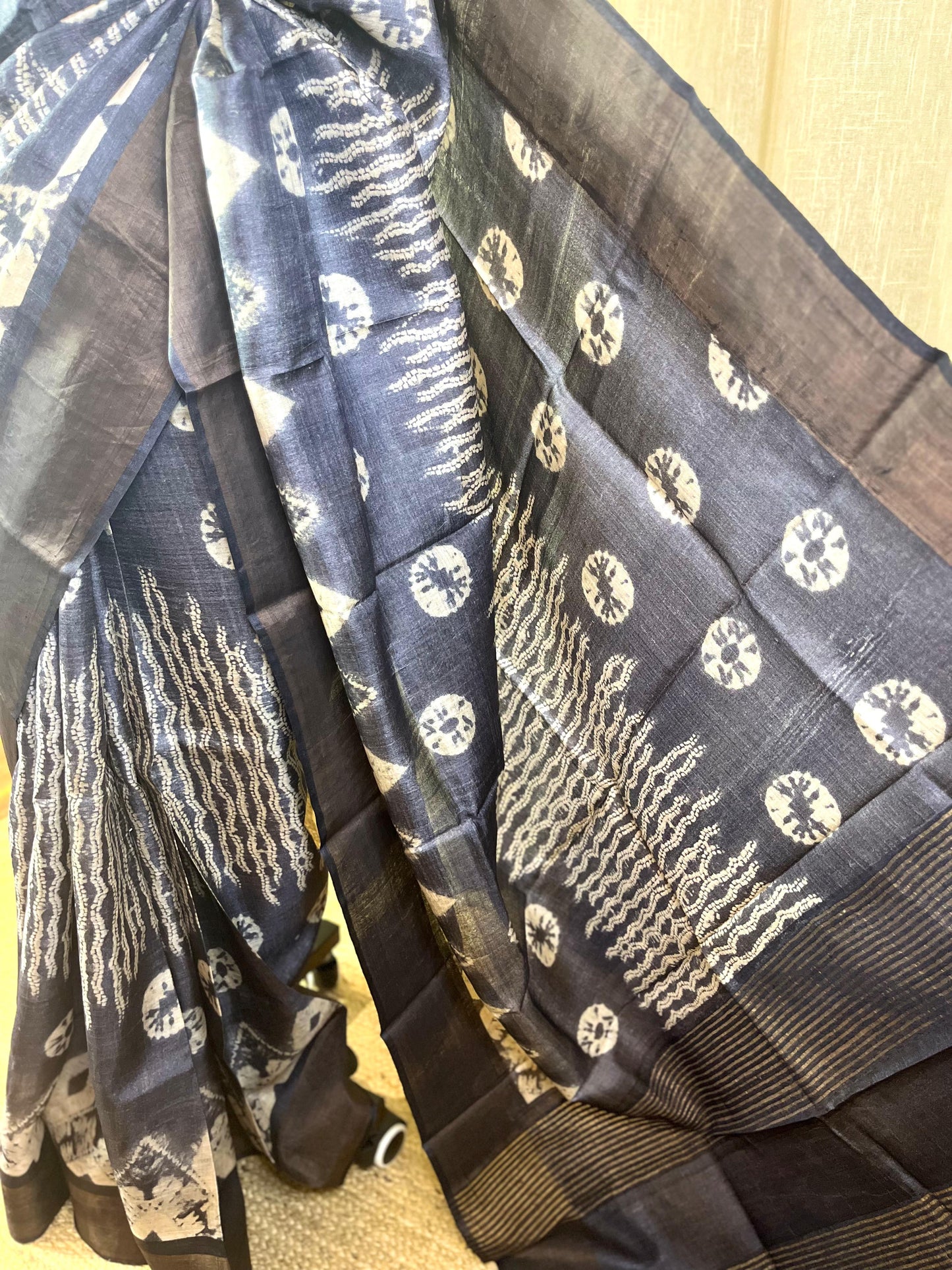 Shiboried | Blockprinted Tussar Silk Saree