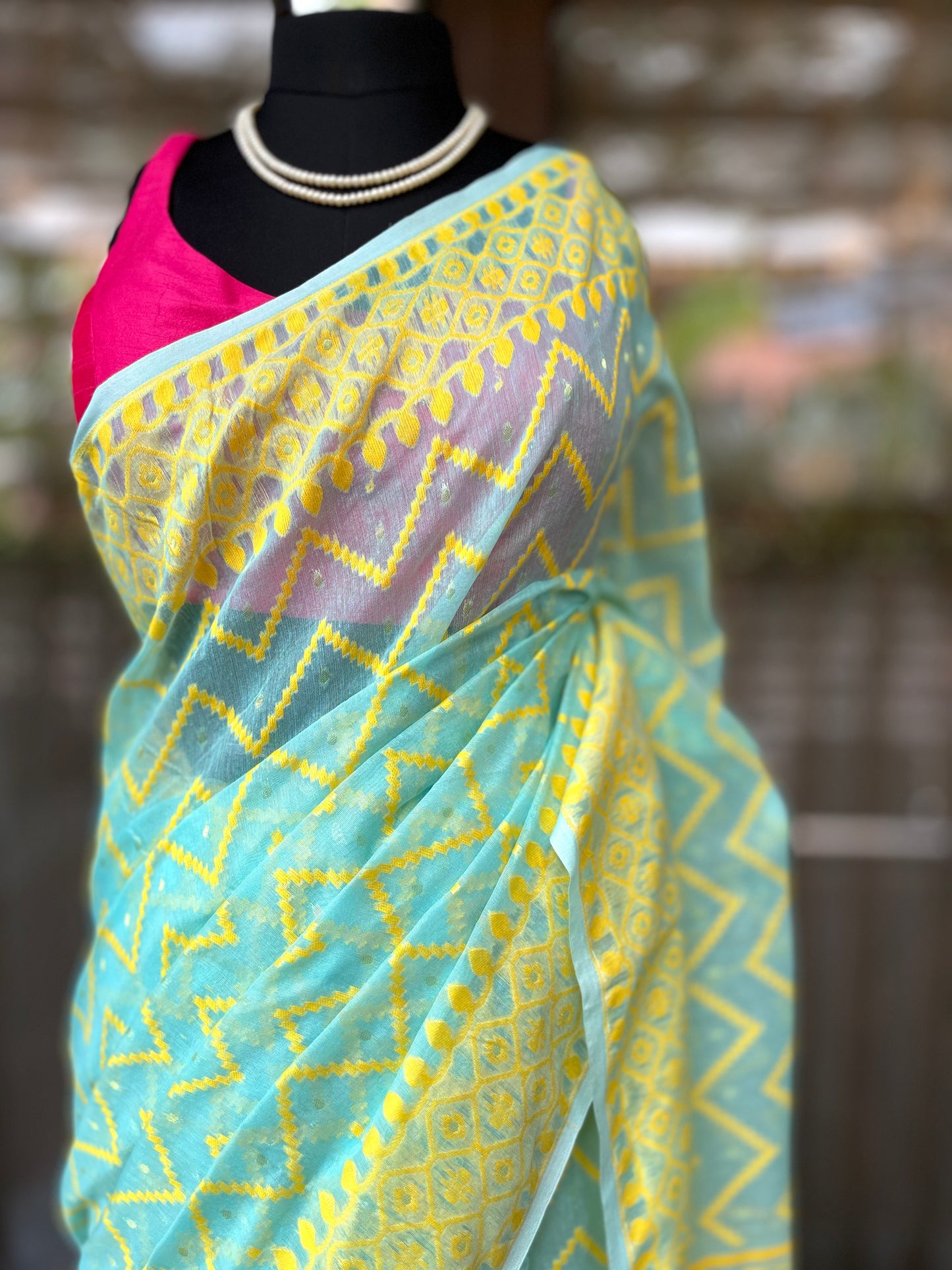 Jamdani Saree | Blue Zig