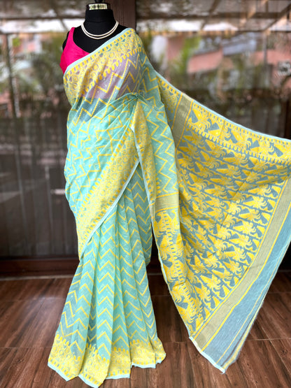 Jamdani Saree | Blue Zig