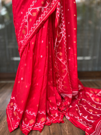 Handloom Cotton Saree | Vermillion