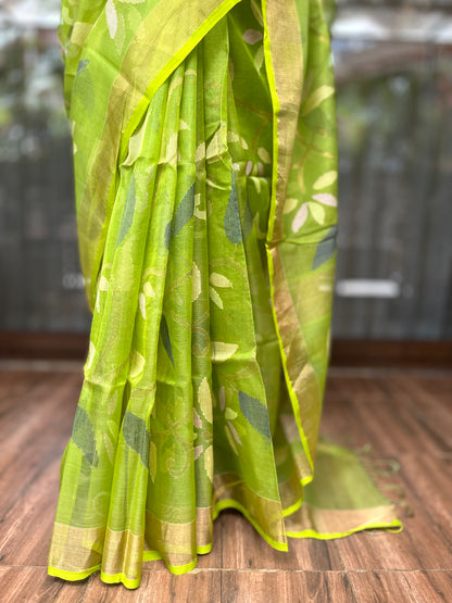 Muslin Silk Saree | Petals of Green