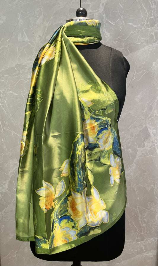 Green Lotuses | Silk Scarf