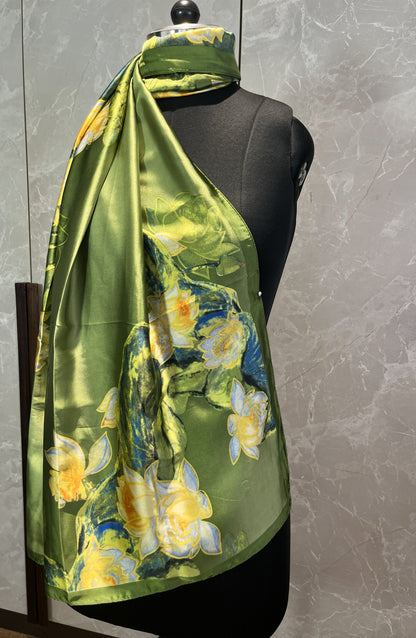 Green Lotuses | Silk Scarf