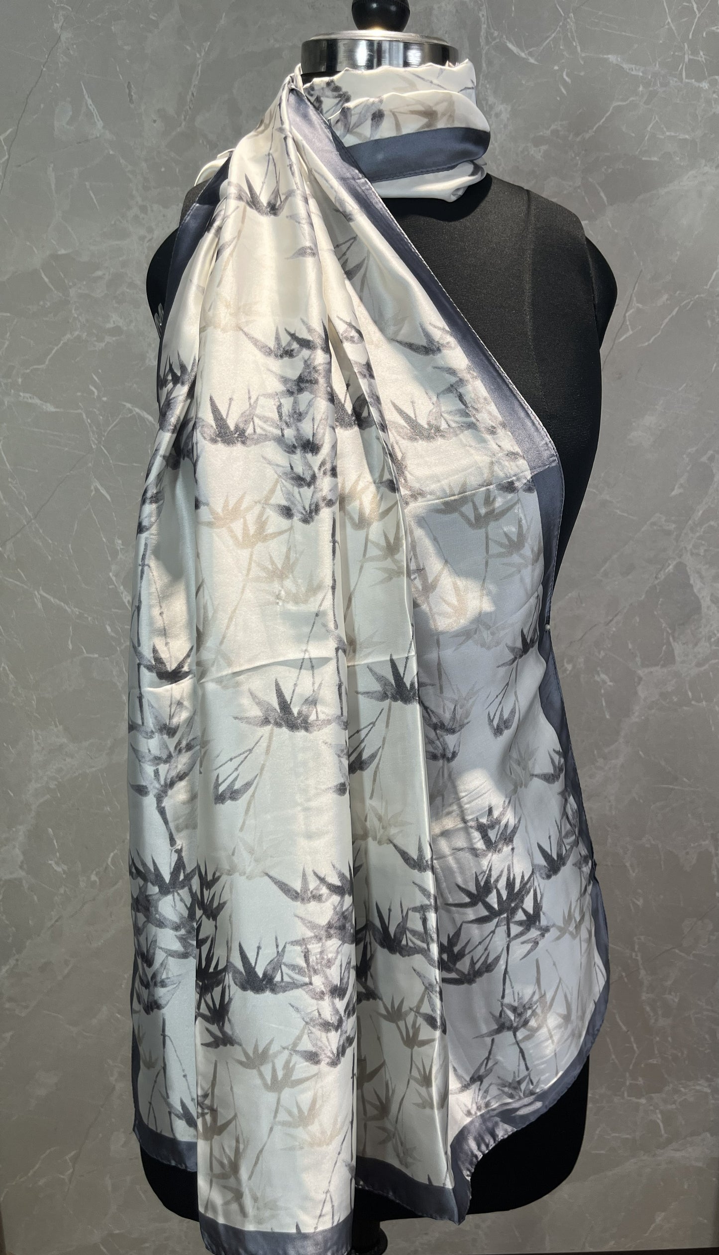 Grey Leaves | Silk Scarf