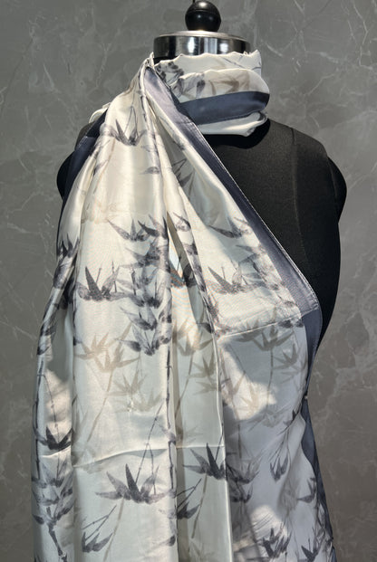 Grey Leaves | Silk Scarf