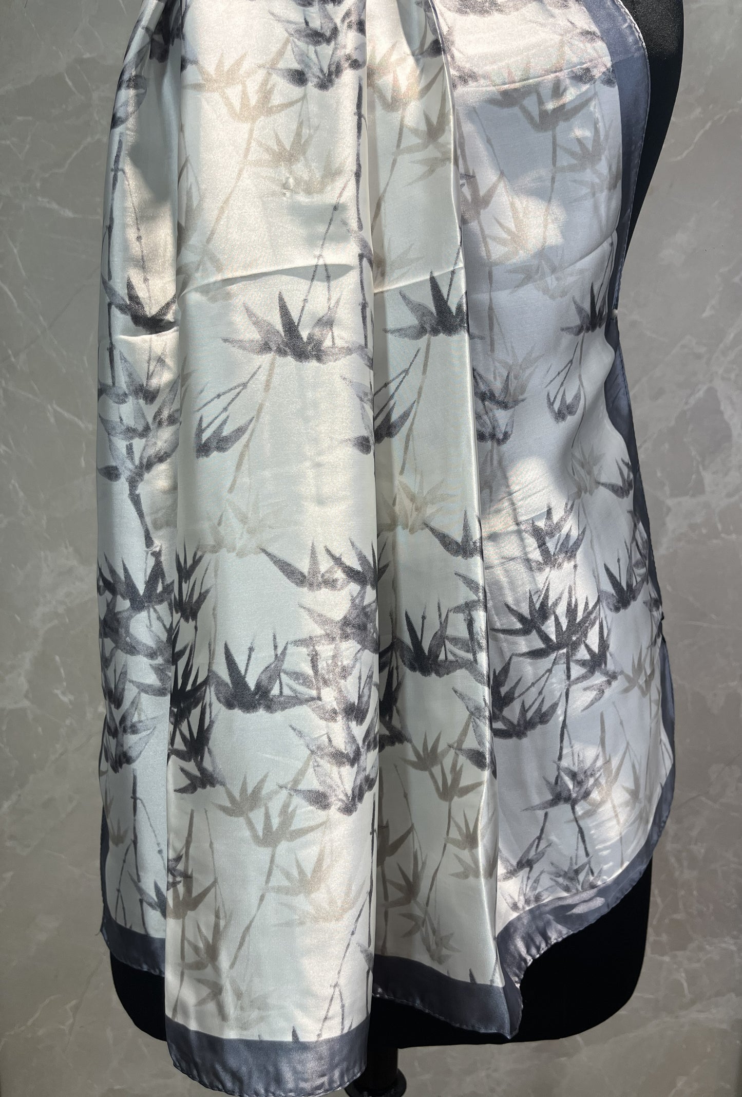 Grey Leaves | Silk Scarf