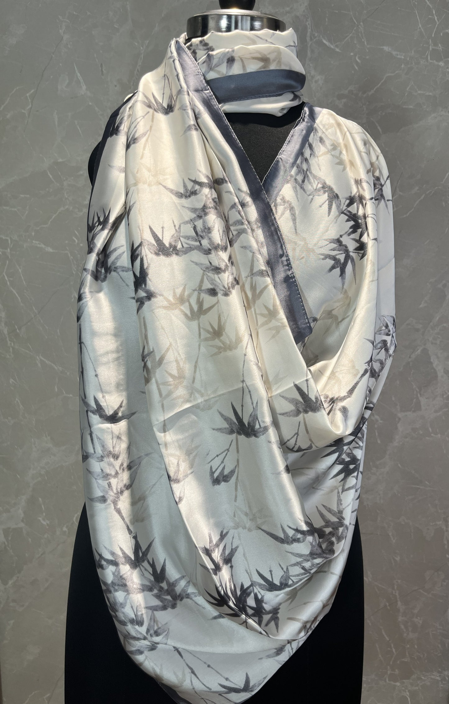 Grey Leaves | Silk Scarf
