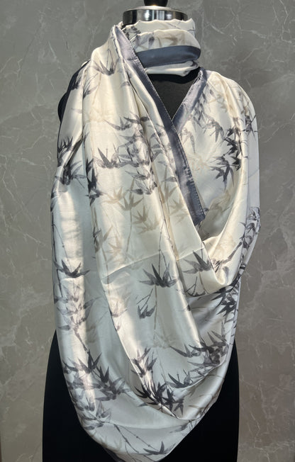 Grey Leaves | Silk Scarf