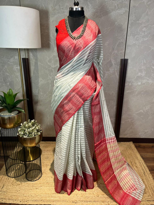 Paisley n Stripes | Handloom Cotton Saree