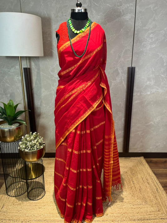 Bridal Red | Handloom Cotton Saree