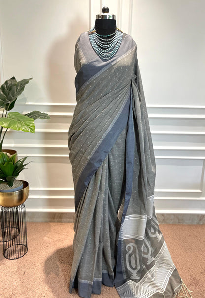 Cotton Saree | Boondein | Grey