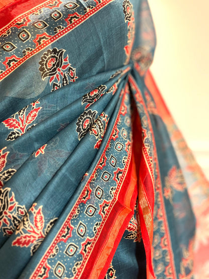 Chanderi Silk Saree| Gulnaar | Blue flowers