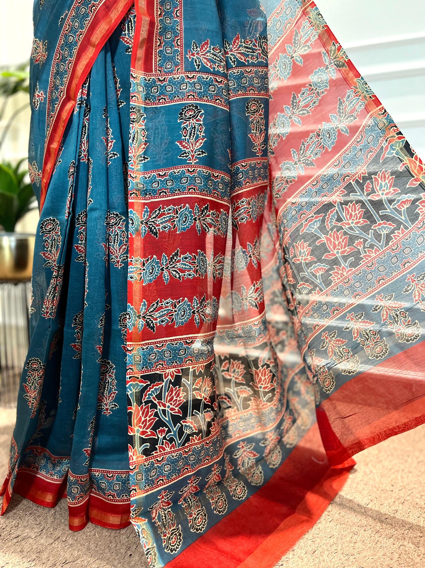 Chanderi Silk Saree| Gulnaar | Blue flowers