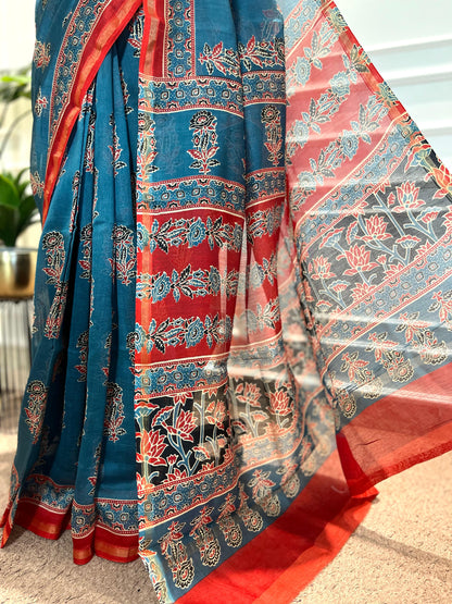 Chanderi Silk Saree| Gulnaar | Blue flowers
