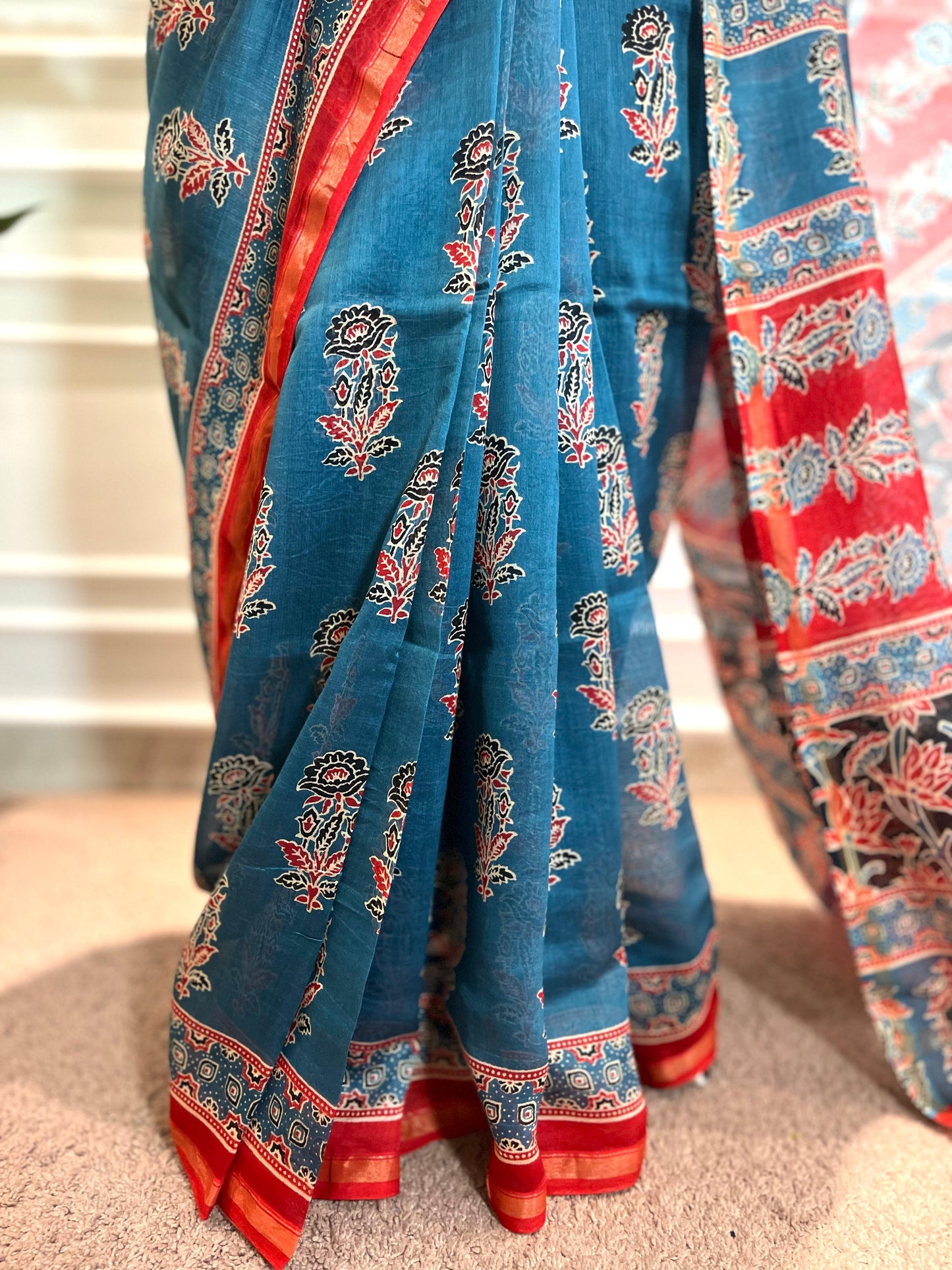 Chanderi Silk Saree| Gulnaar | Blue flowers