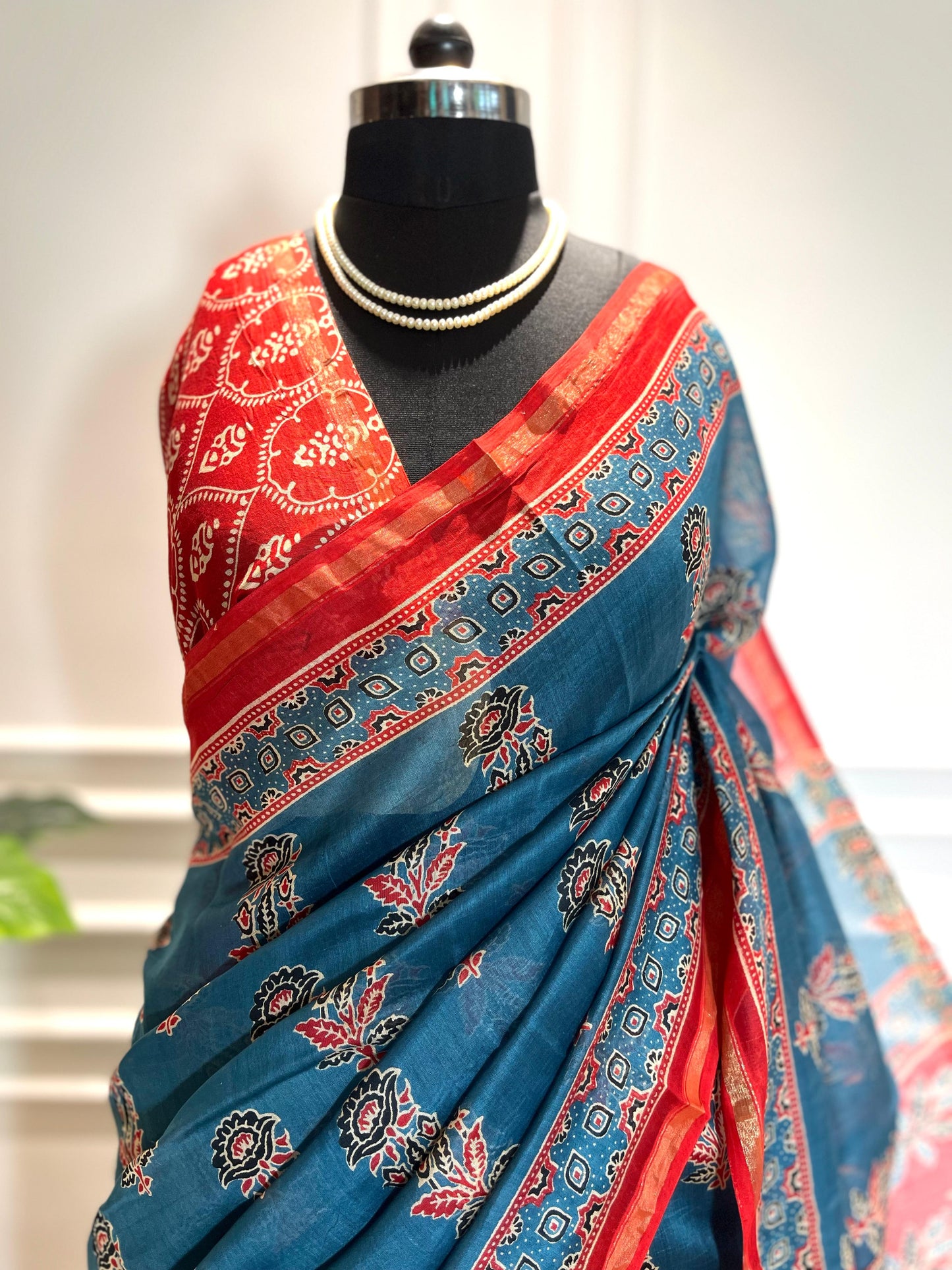 Chanderi Silk Saree| Gulnaar | Blue flowers