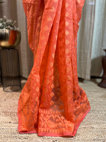 Peach Monochrome | Jamdani Saree