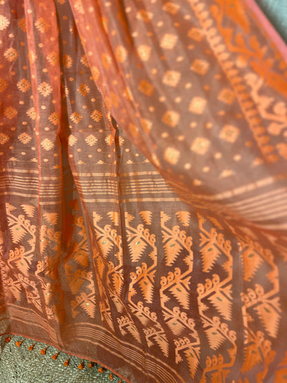 Peach Monochrome | Jamdani Saree