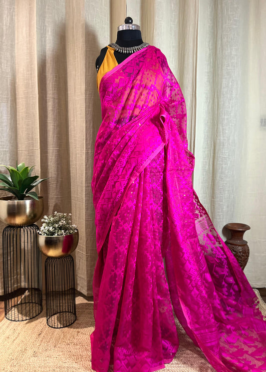 Fuschia Monochrome | Jamdani Saree