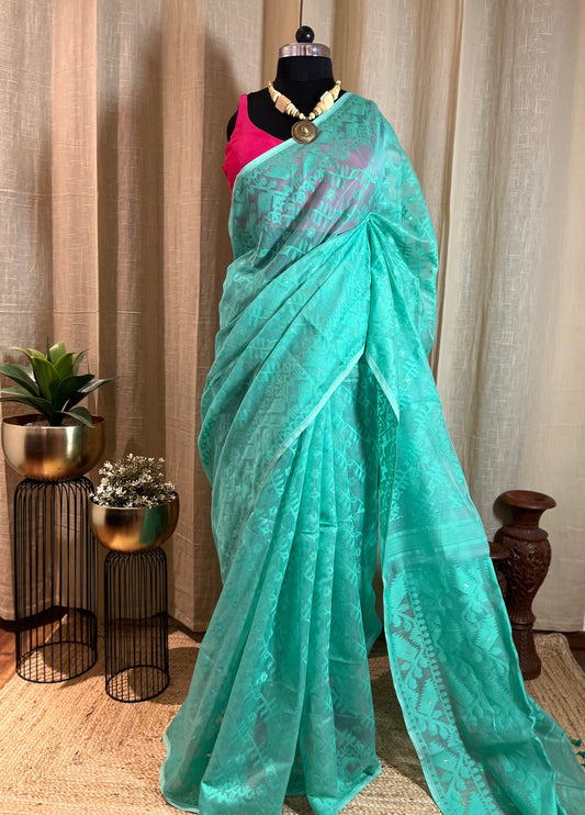 Aqua Monochrome | Jamdani Saree