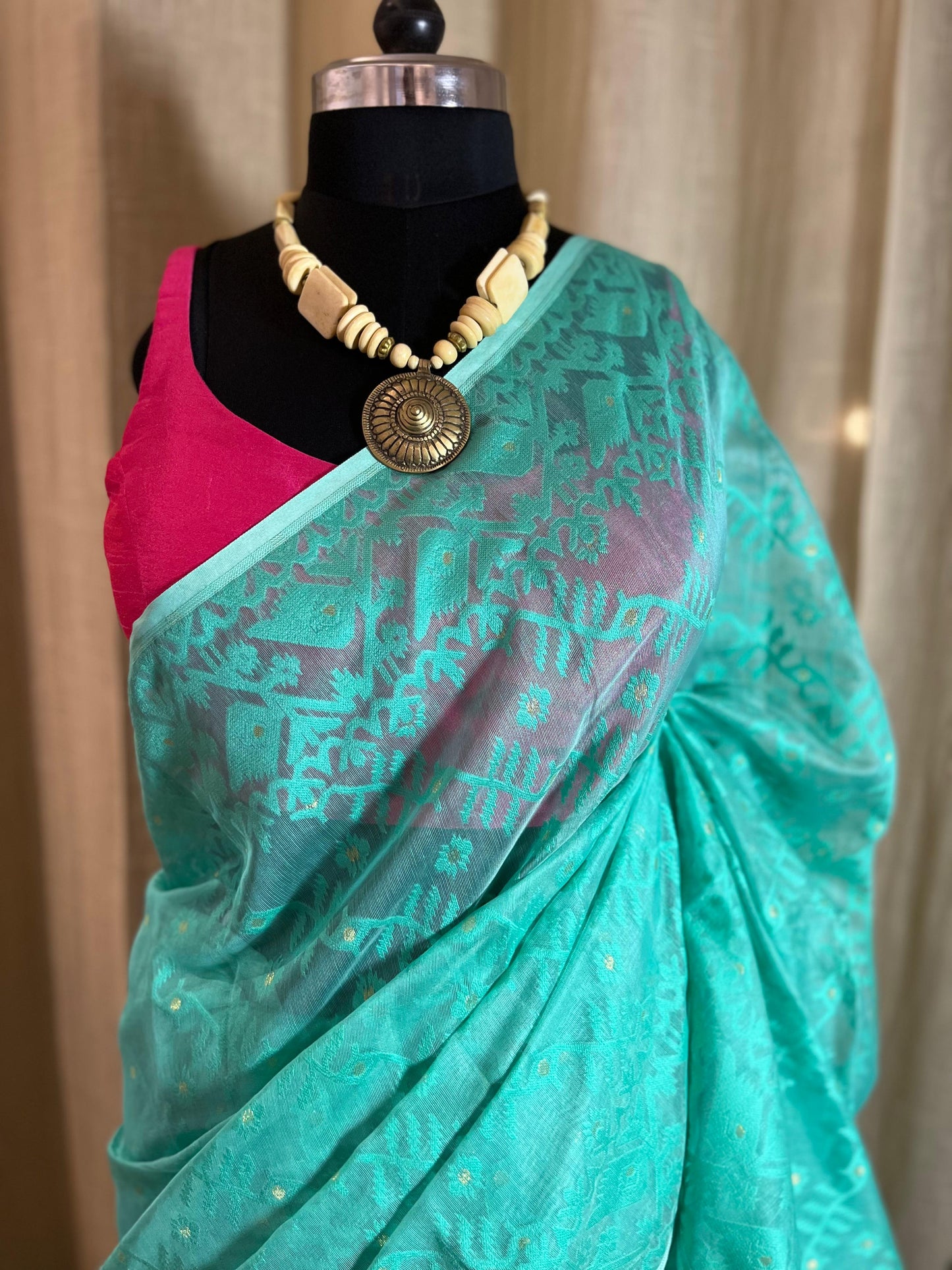 Aqua Monochrome | Jamdani Saree