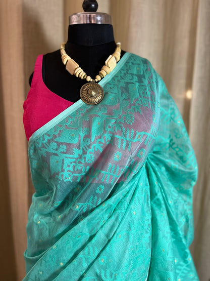 Aqua Monochrome | Jamdani Saree
