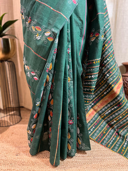 Shobuj | Kantha Stitch Saree