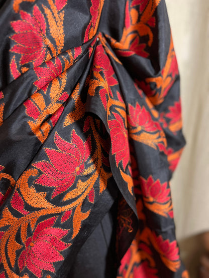 Boho Lotus | Kantha Stitch Saree