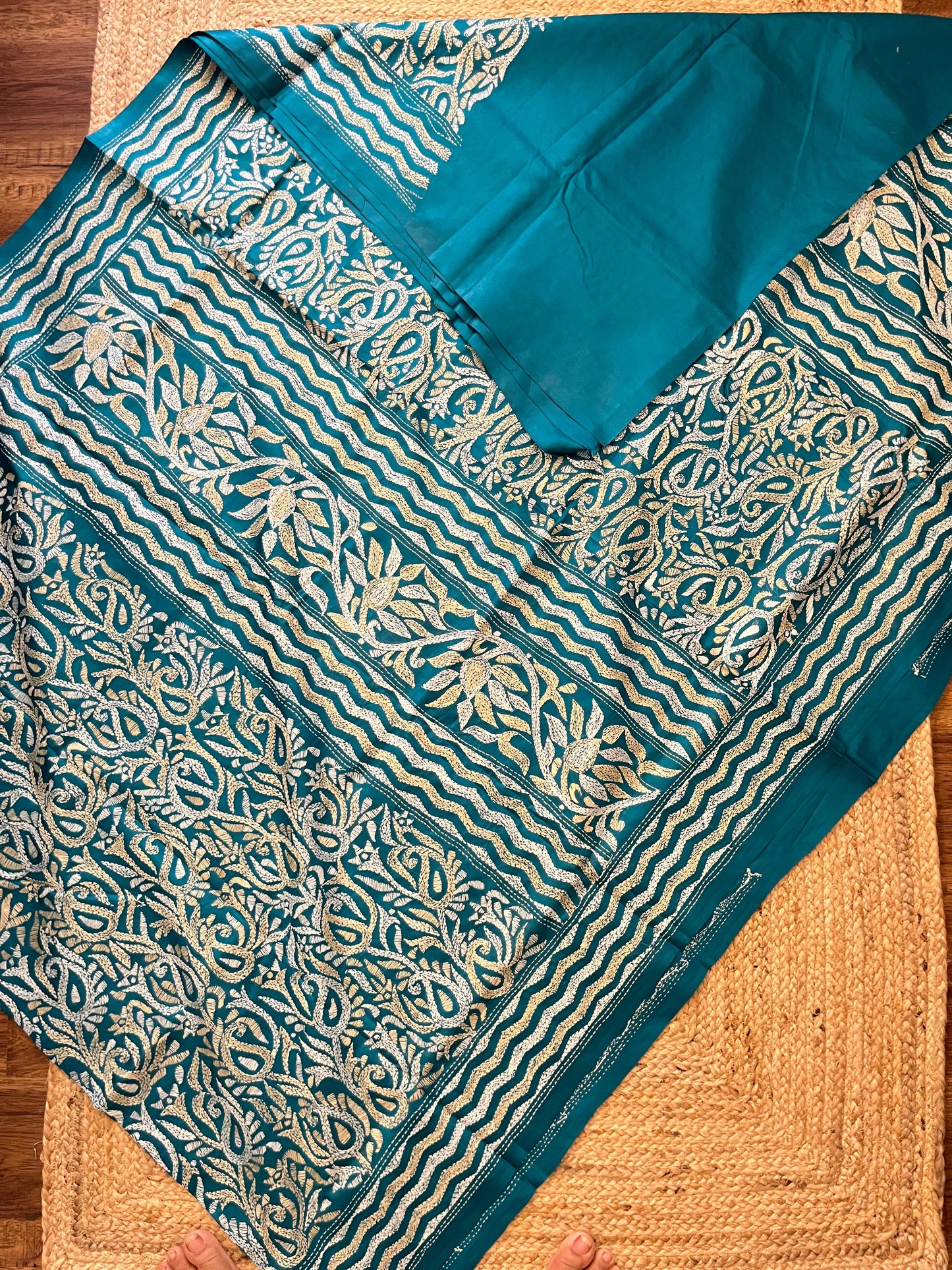 Paisley Sea | Kantha Stitch Saree