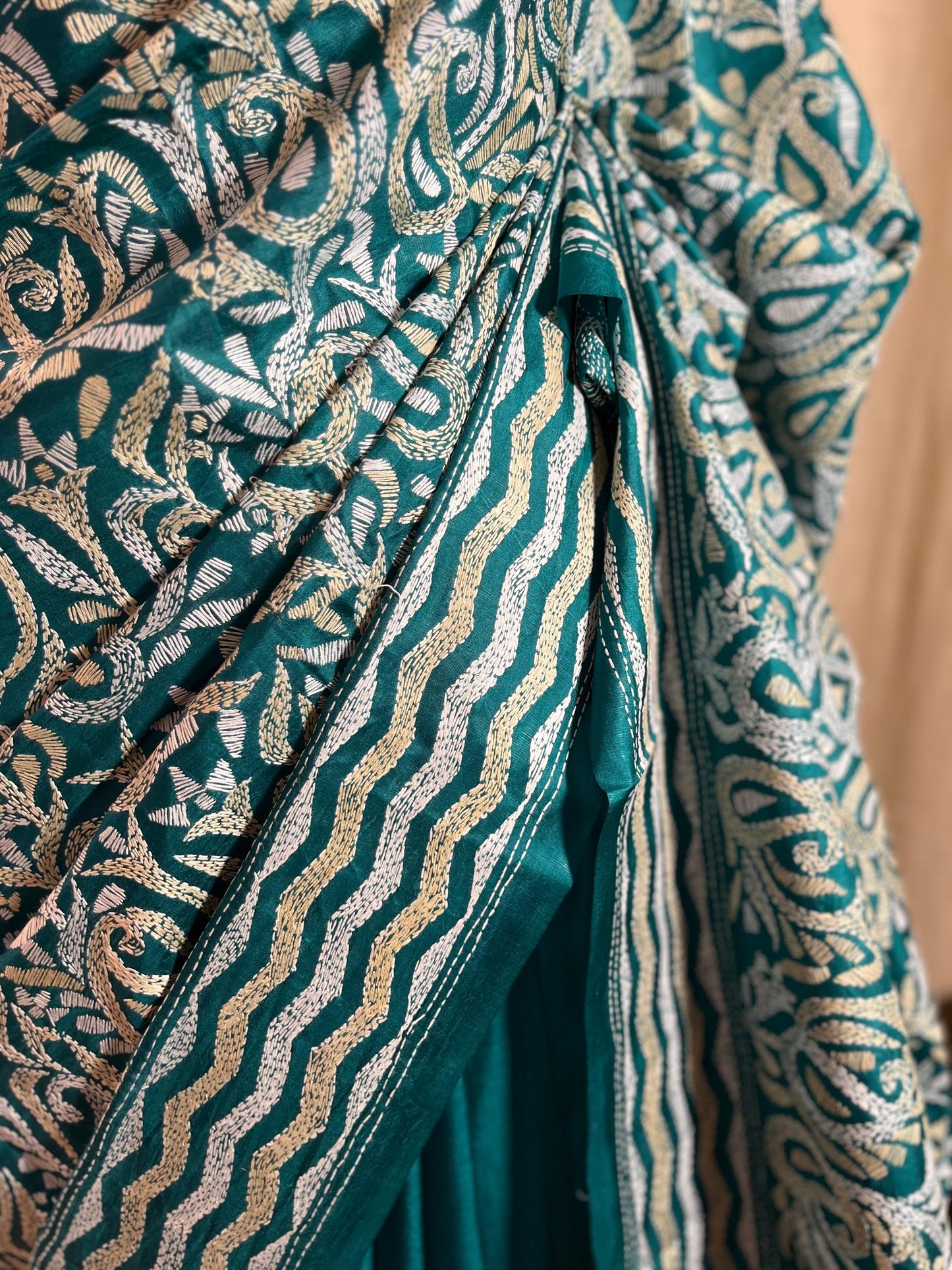 Paisley Sea | Kantha Stitch Saree