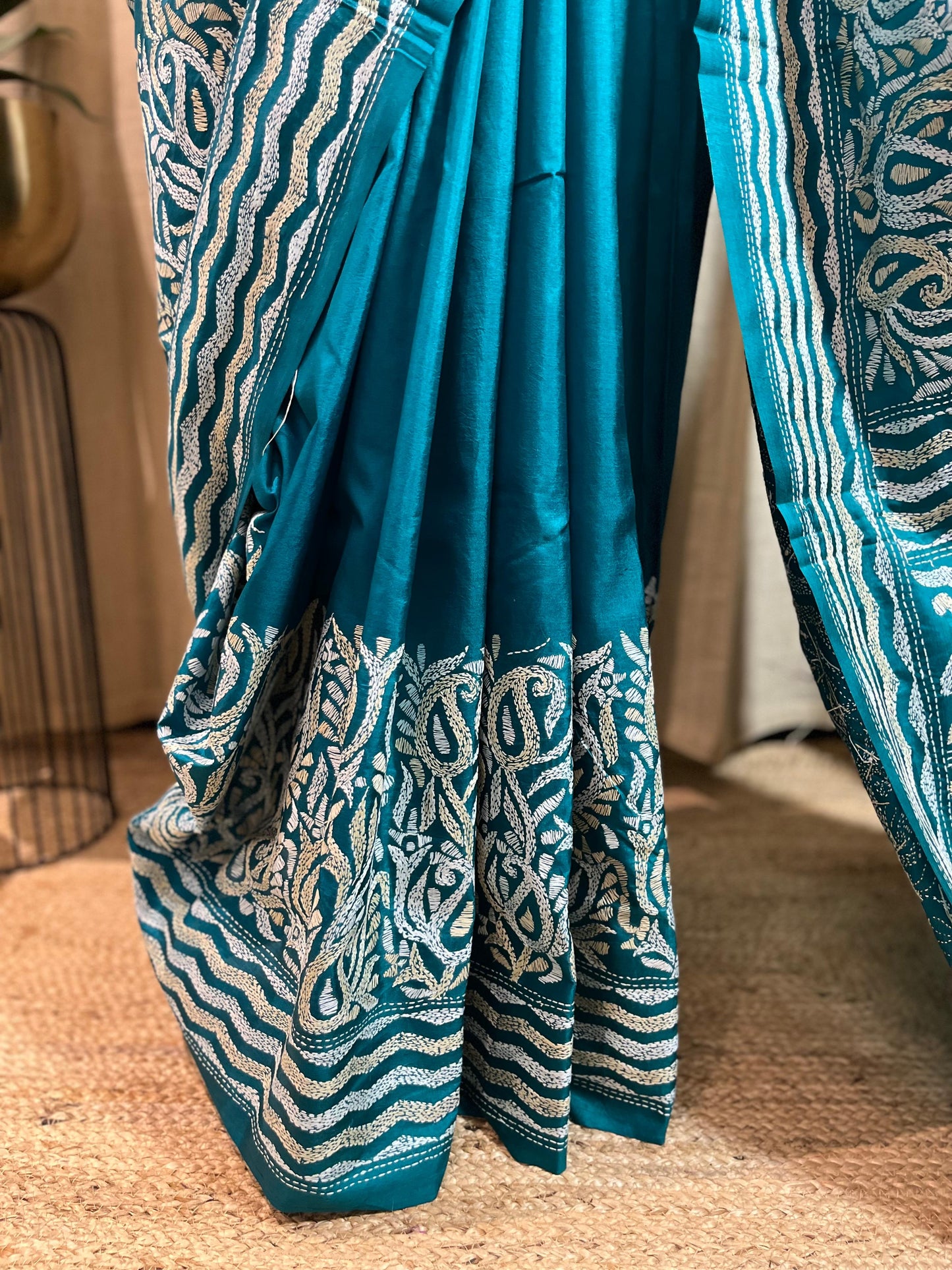 Paisley Sea | Kantha Stitch Saree