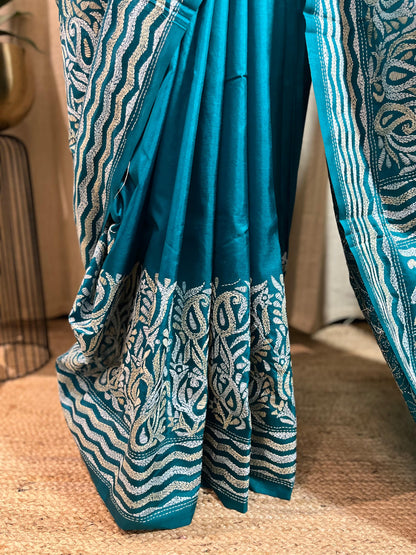 Paisley Sea | Kantha Stitch Saree