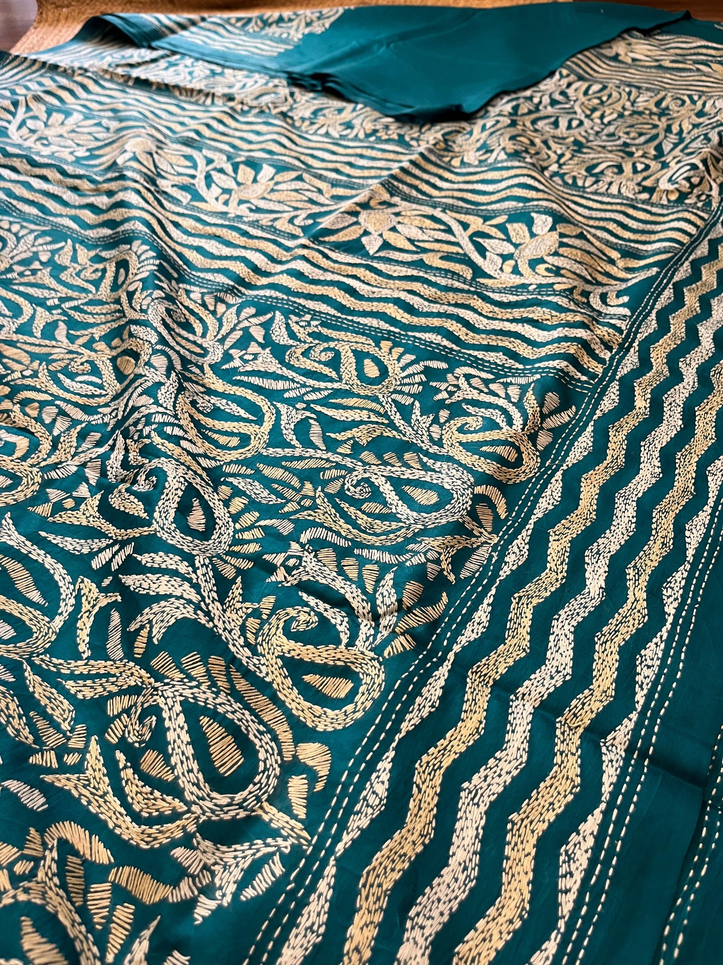 Paisley Sea | Kantha Stitch Saree