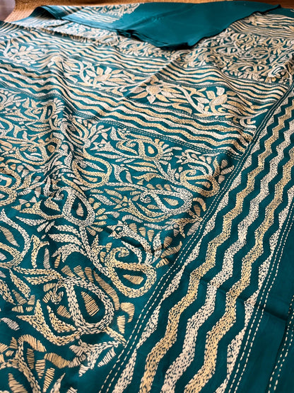 Paisley Sea | Kantha Stitch Saree