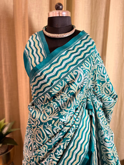 Paisley Sea | Kantha Stitch Saree