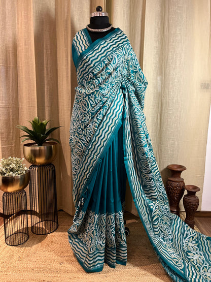 Paisley Sea | Kantha Stitch Saree