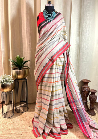 Stripes of White | Cotton Saree