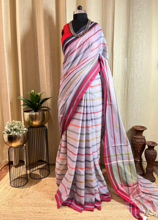 Stripes of Lilac | Cotton Saree