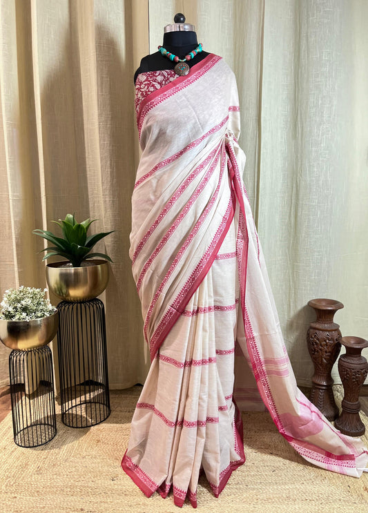 Fish n Cream | Cotton Saree