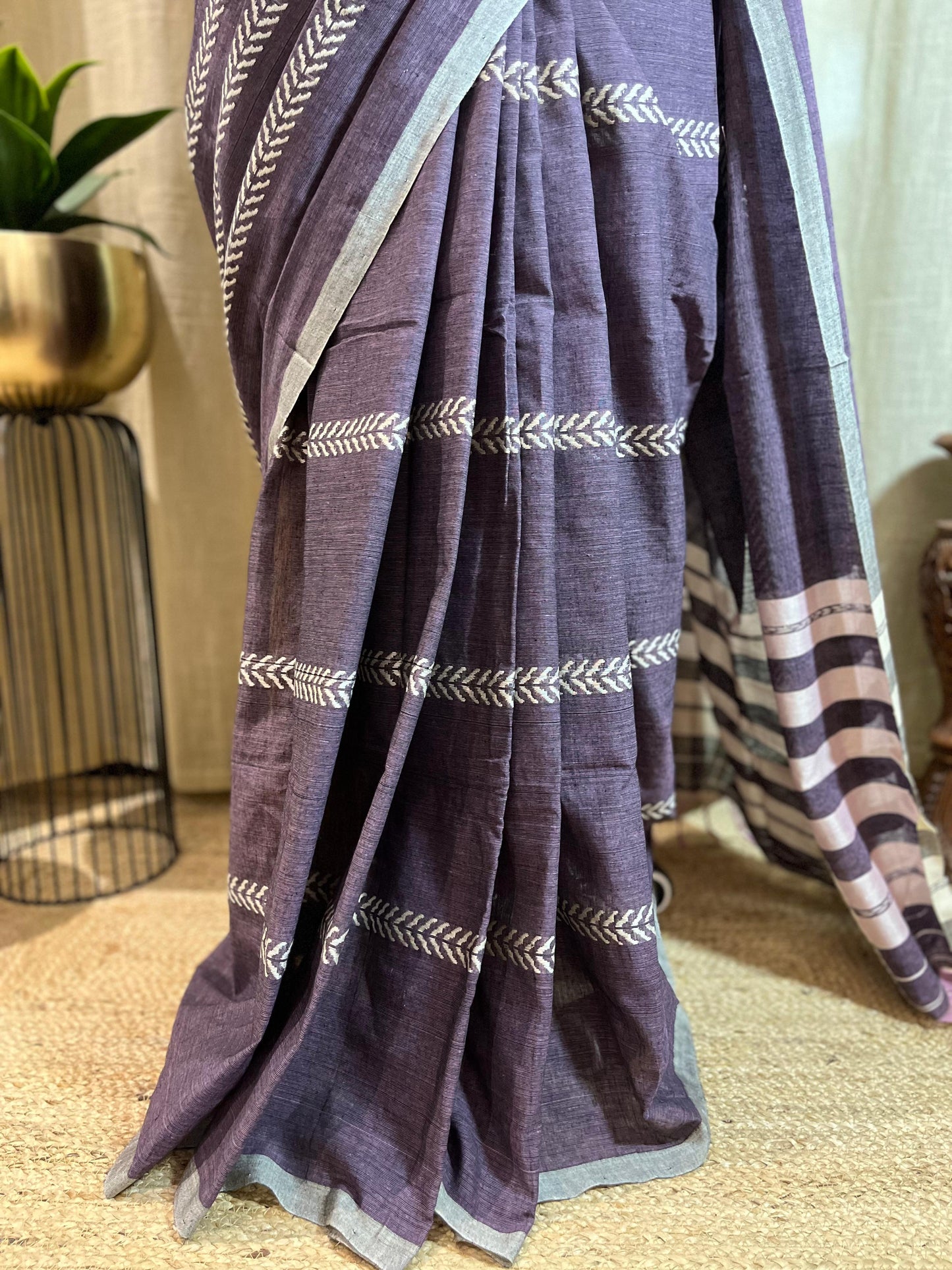 Lilac Lines | Cotton Saree