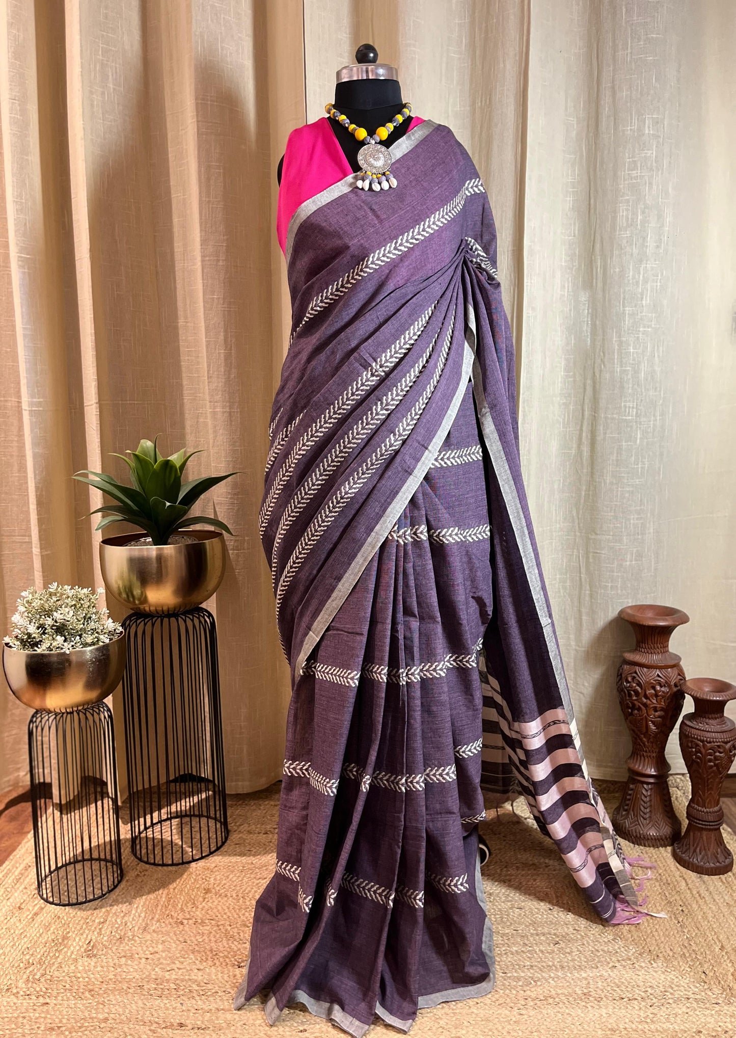 Lilac Lines | Cotton Saree