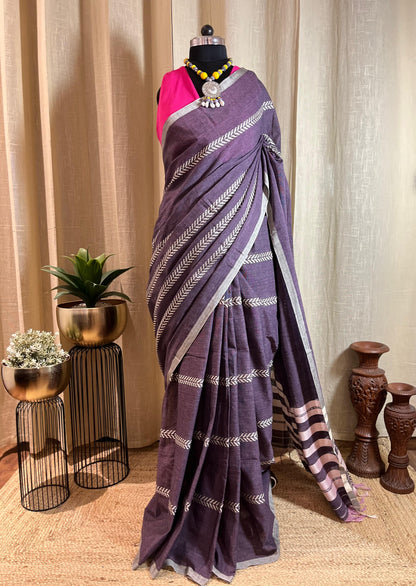 Lilac Lines | Cotton Saree