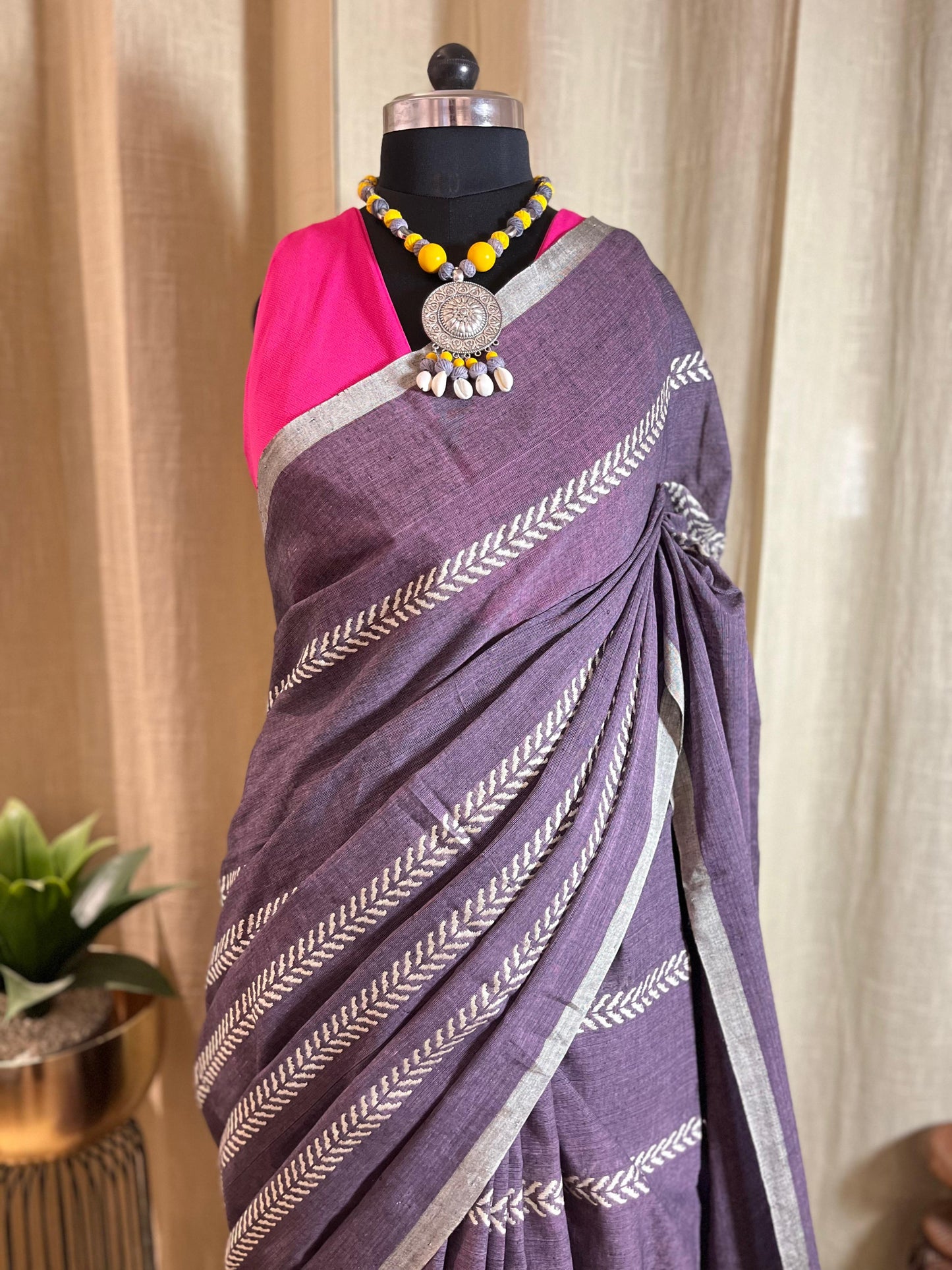 Lilac Lines | Cotton Saree