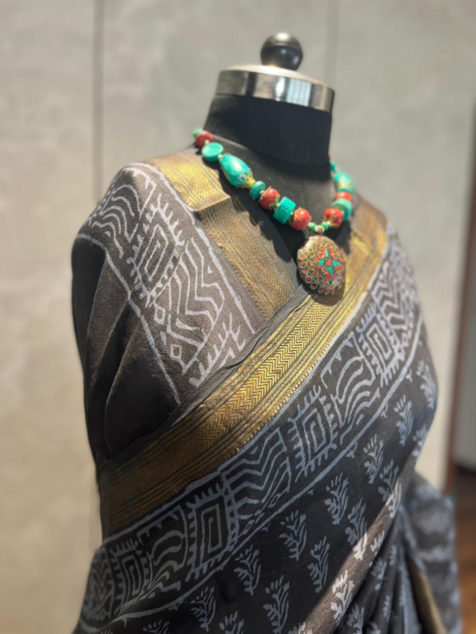 Noor | Handblock Printed Maheshwari Silk Saree