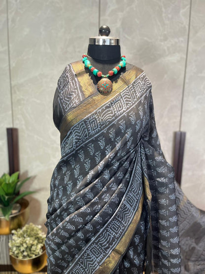 Noor | Handblock Printed Maheshwari Silk Saree