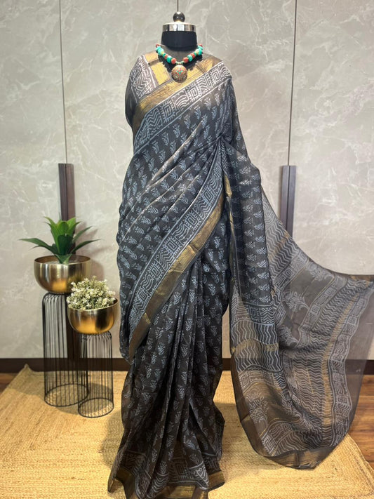 Noor | Handblock Printed Maheshwari Silk Saree